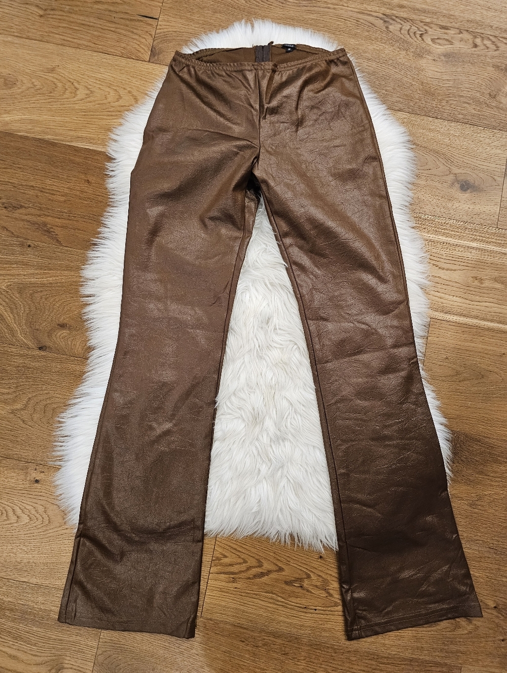 Vintage Brown Faux Leather Look Flared Leggings *broken Zipper*